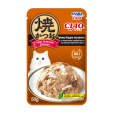 INABA CIAO влажный корм для кошек Yaki Katsuo Dinner Тунец Кацуо на гриле с морским гребешком со вкусом бульона даси, 50 г