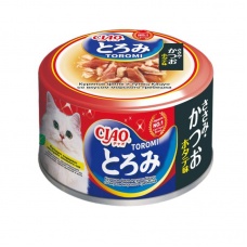 INABA CIAO влажный корм для кошек Toromi Куриное филе и тунец Кацуо со вкусом морского гребешка в бульоне, 80 г