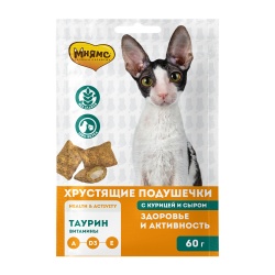 Мнямс Лакомство для кошек хрустящие подушечки, курица и сыр