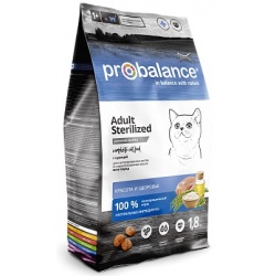 Probalance корм сухой для стерилиз кошек и кастр котов, курица с рисом