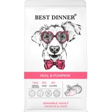 Best Dinner Sensible Medium&Maxi сухой корм для собак ср. и кр. пород Телятина и тыква